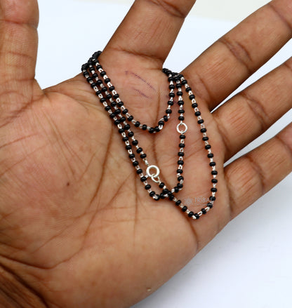 Sterling silver 2.2mm black beads Mangalsutra chain with vintage cultural design, traditional Indian bridal jewelry by TRIBAL ORNAMENTS.