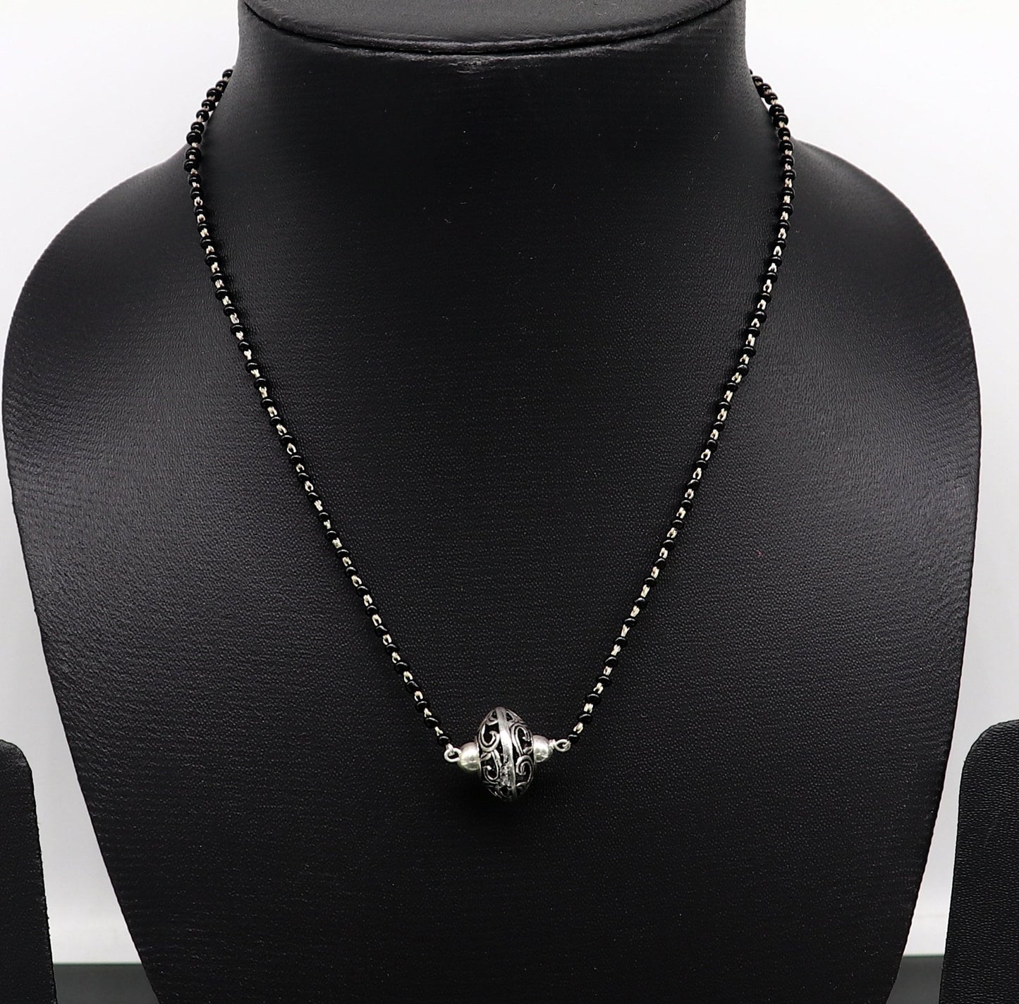 925 sterling silver black beaded chain necklace with gorgeous flower ball pendant , best gifting elegant necklace tribal necklace set220 - TRIBAL ORNAMENTS