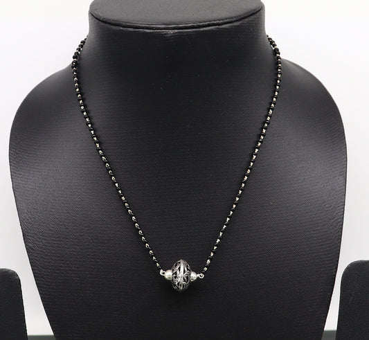 925 sterling silver black beaded chain necklace with gorgeous flower ball pendant , best gifting elegant necklace tribal necklace set220 - TRIBAL ORNAMENTS