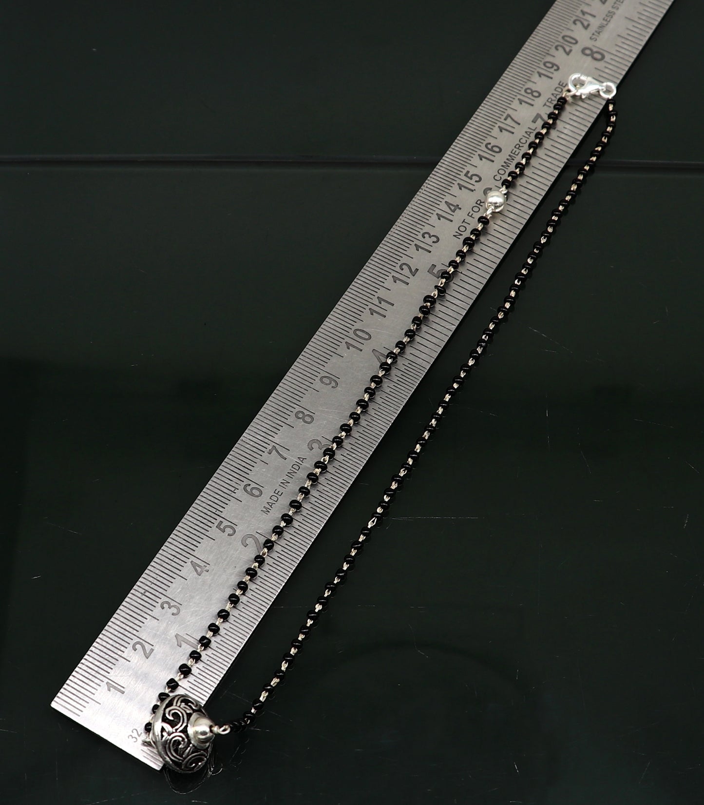 925 sterling silver black beaded chain necklace with gorgeous flower ball pendant , best gifting elegant necklace tribal necklace set220 - TRIBAL ORNAMENTS