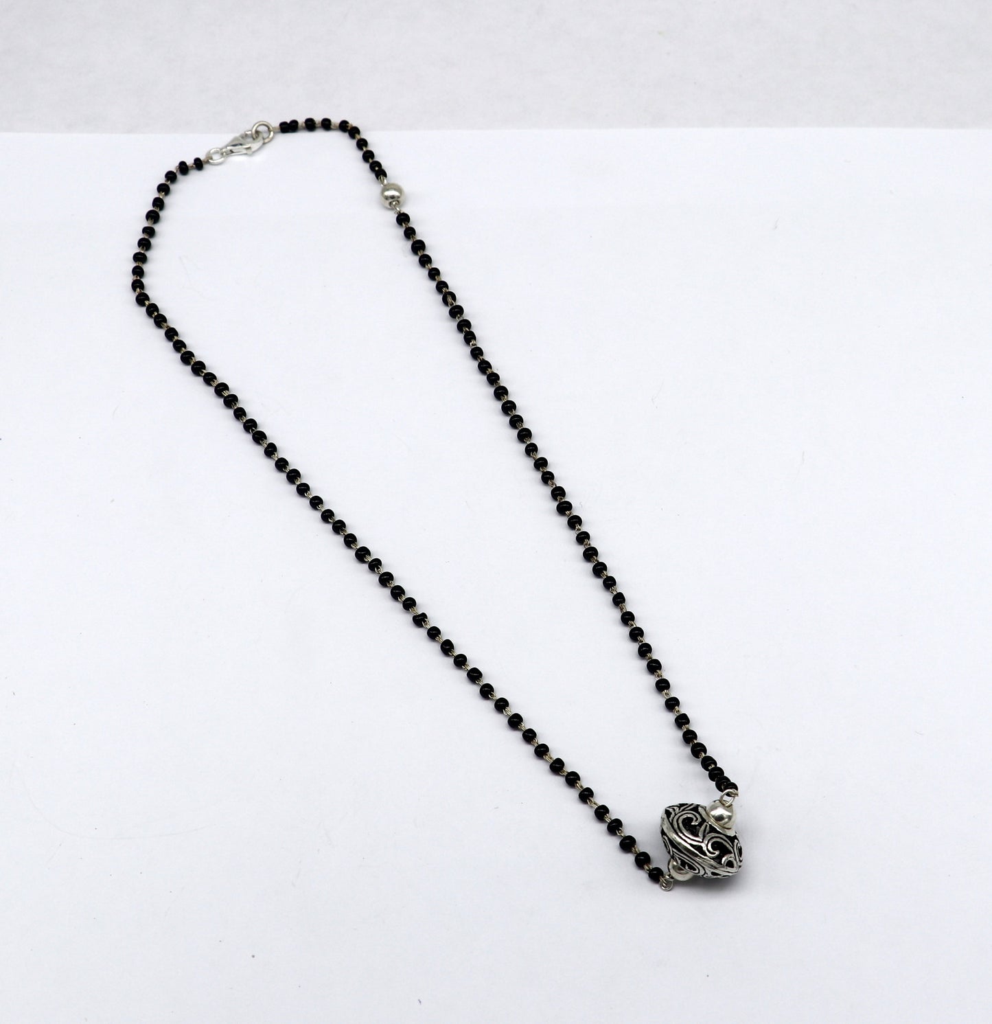 925 sterling silver black beaded chain necklace with gorgeous flower ball pendant , best gifting elegant necklace tribal necklace set220 - TRIBAL ORNAMENTS