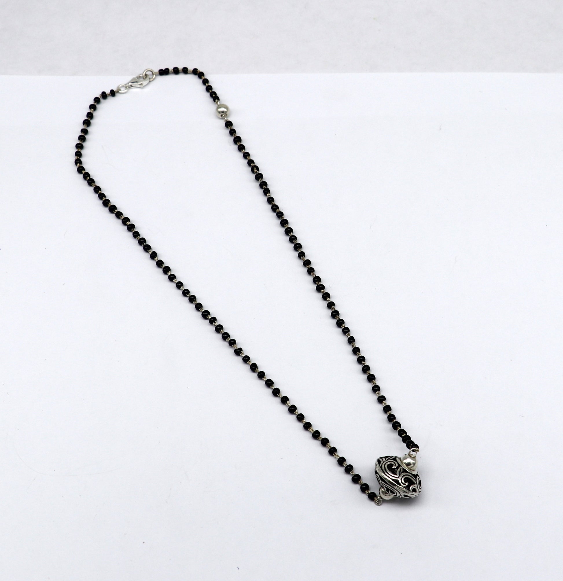 925 sterling silver black beaded chain necklace with gorgeous flower ball pendant , best gifting elegant necklace tribal necklace set220 - TRIBAL ORNAMENTS