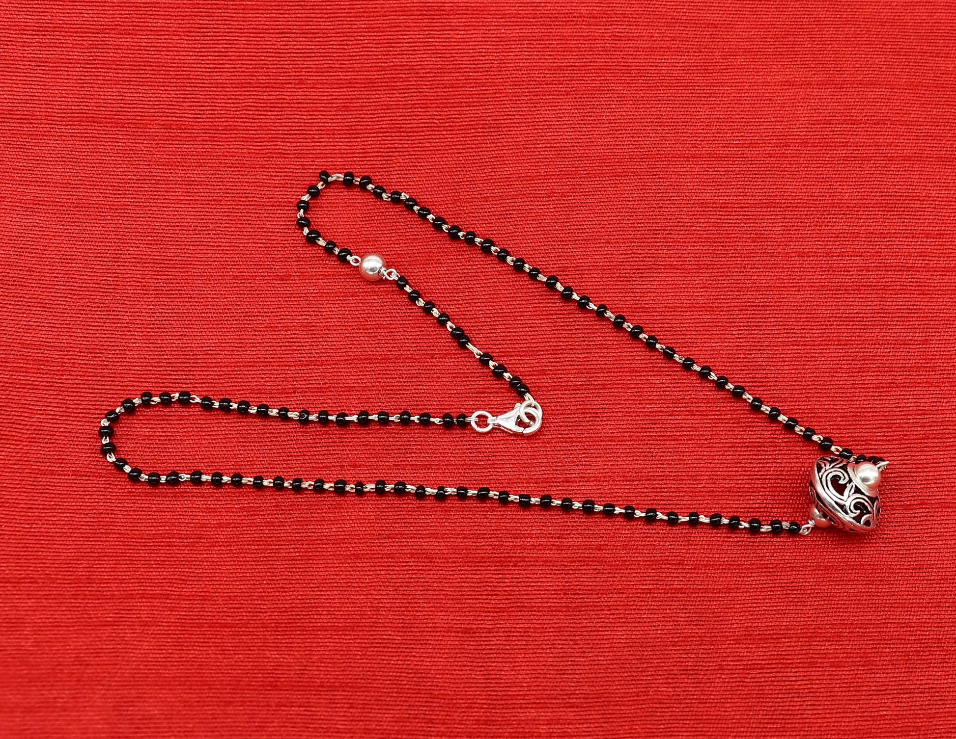 925 sterling silver black beaded chain necklace with gorgeous flower ball pendant , best gifting elegant necklace tribal necklace set220 - TRIBAL ORNAMENTS