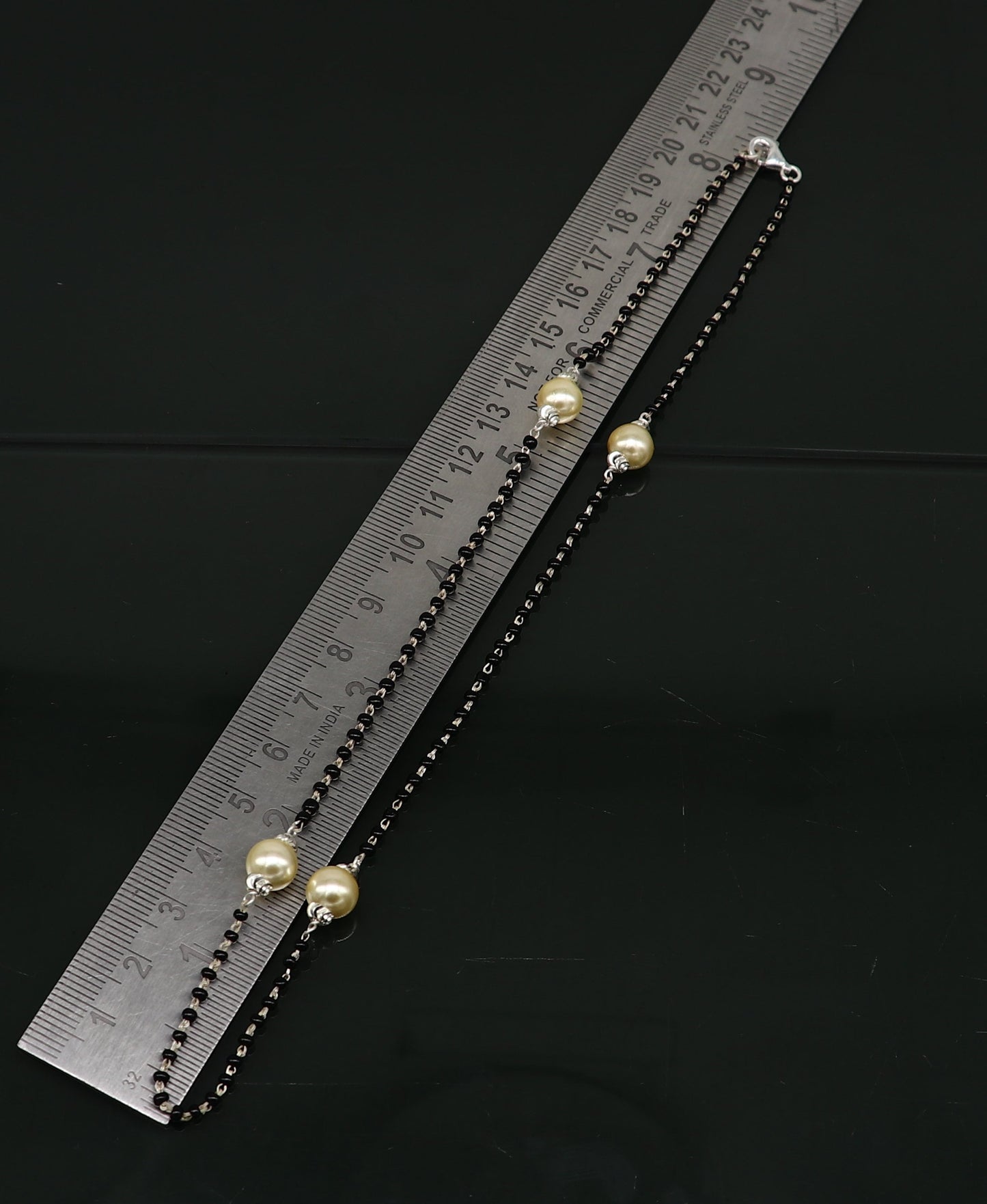 925 sterling silver black beaded chain necklace with gorgeous white pearls, best gifting elegant necklace tribal necklace set221 - TRIBAL ORNAMENTS