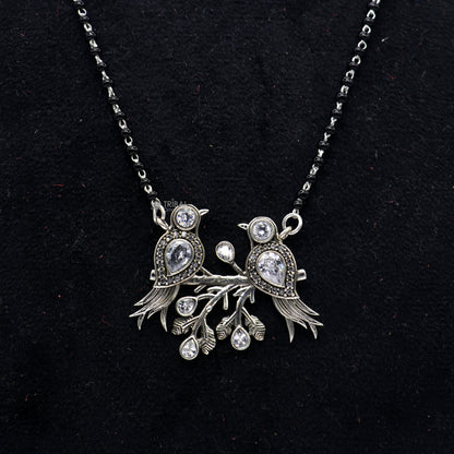 925 sterling silver black beads chain with love bird pendant, traditional Mangalsutra necklace for brides and daily wear.