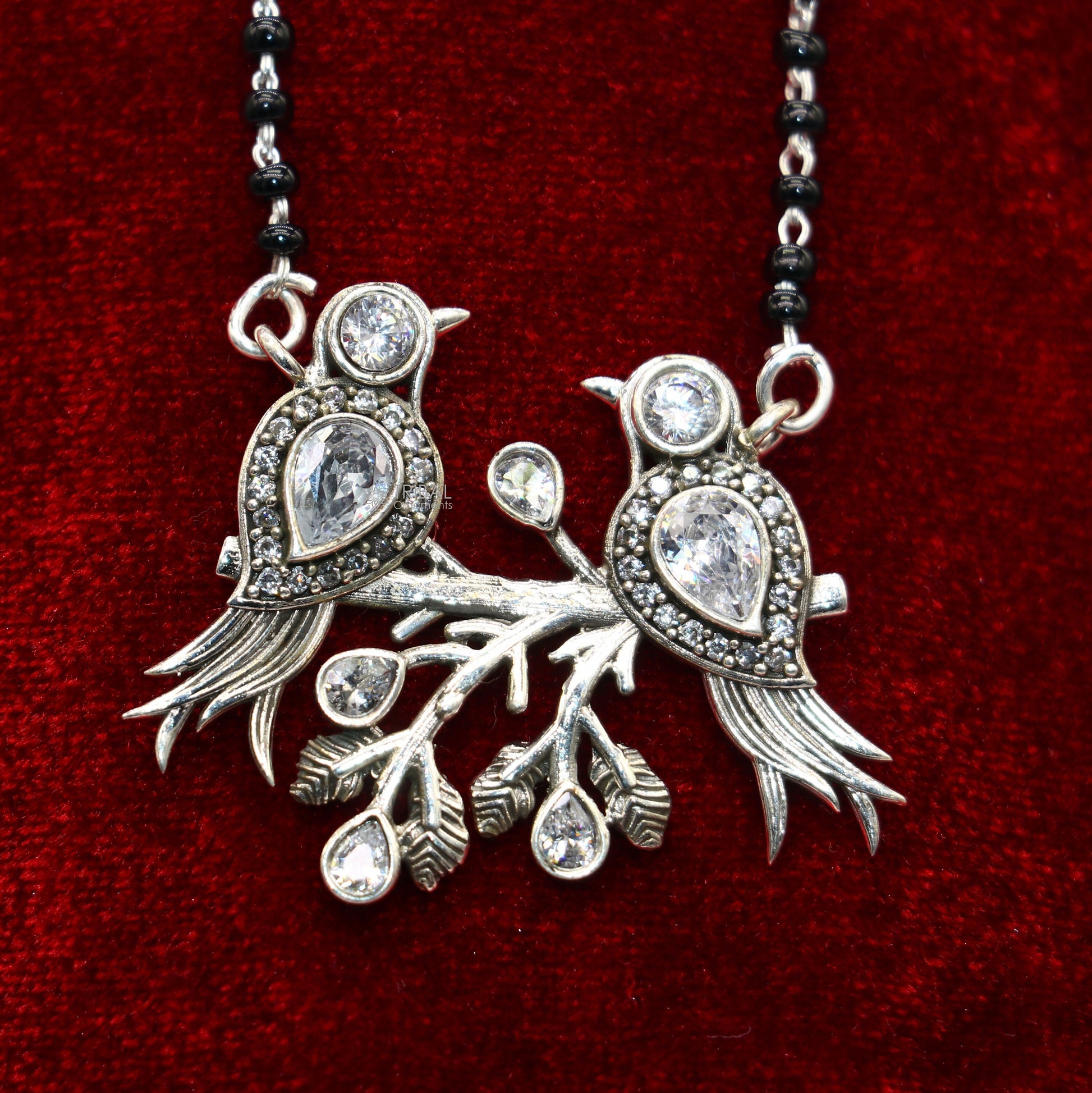 925 sterling silver black beads chain mangal sutra necklace for daily use brides Mangalsutra chunky necklace love bird pendant ms61 - TRIBAL ORNAMENTS