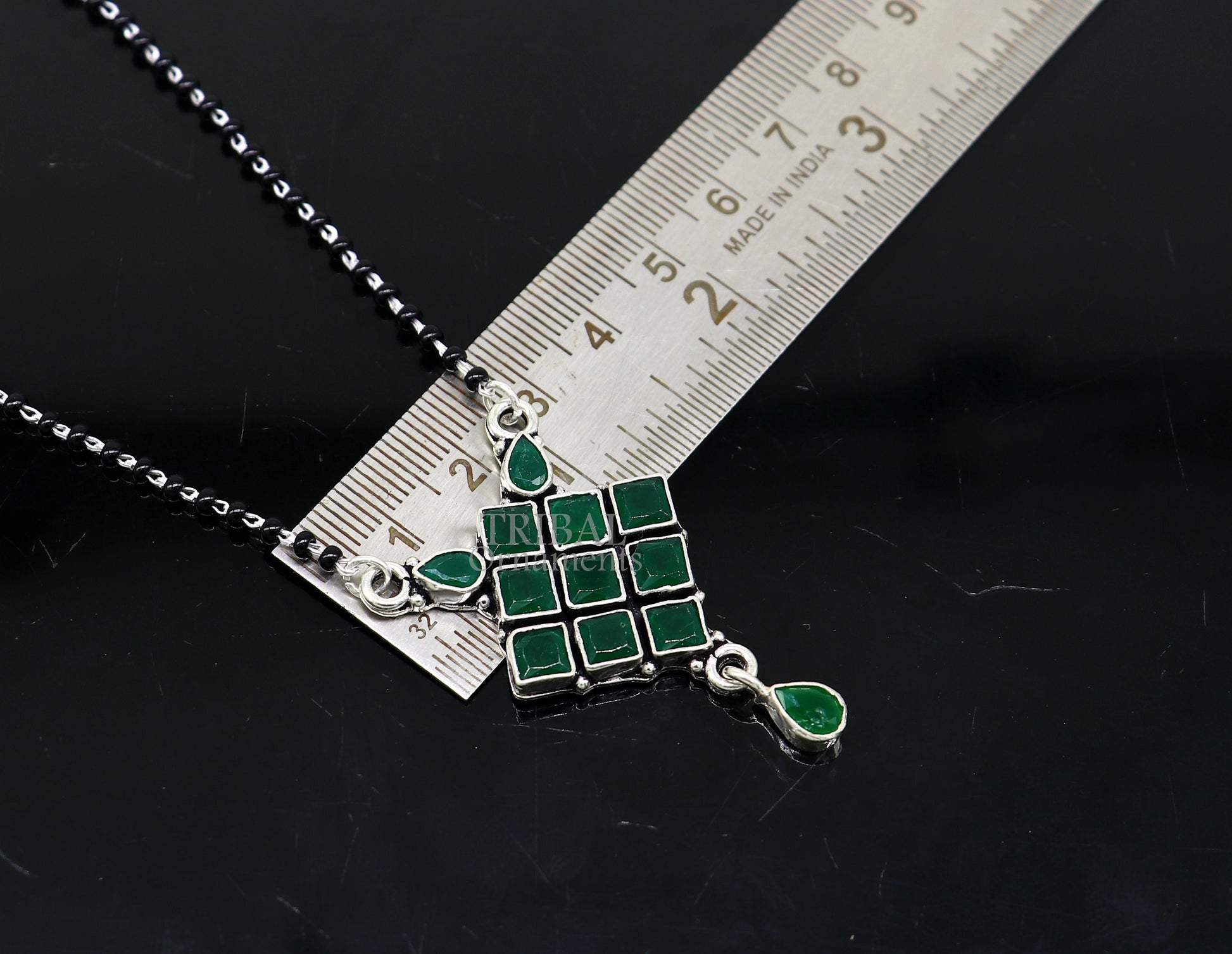 925 sterling silver black beads chain necklace, Simple delicate stone pendant, traditional style brides Mangalsutra chunky necklace ms09 - TRIBAL ORNAMENTS