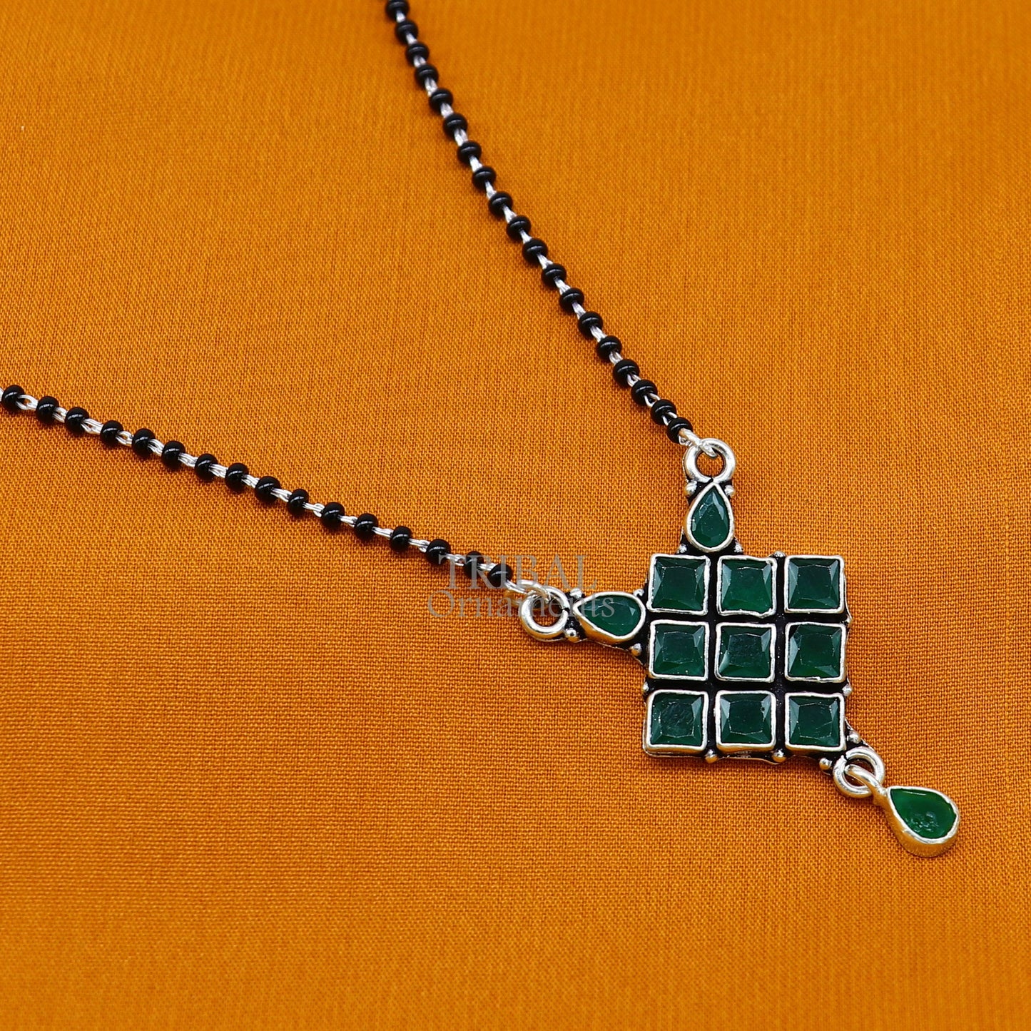 925 sterling silver black beads chain necklace, Simple delicate stone pendant, traditional style brides Mangalsutra chunky necklace ms09 - TRIBAL ORNAMENTS