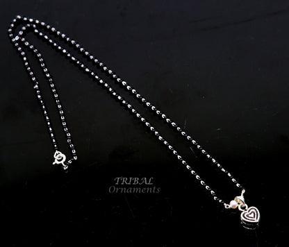 925 sterling silver black beads chain necklace with delicate vintage-style pendant for girls, traditional bridal jewelry by TRIBAL ORNAMENTS.