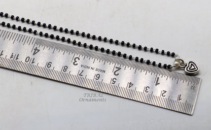 925 sterling silver black beads chain necklace with vintage-style pendant, delicate design for brides or girls, by Tribal Ornaments.