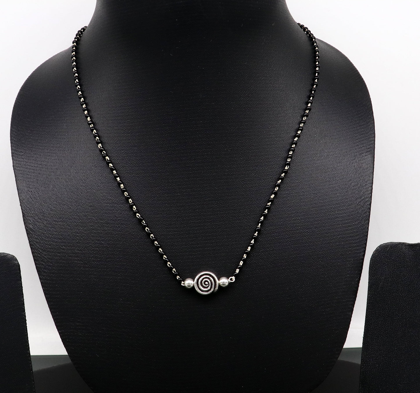 925 sterling silver black beads chain necklace, vintage stylish fancy necklace, traditional style brides Mangalsutra necklace India set217 - TRIBAL ORNAMENTS