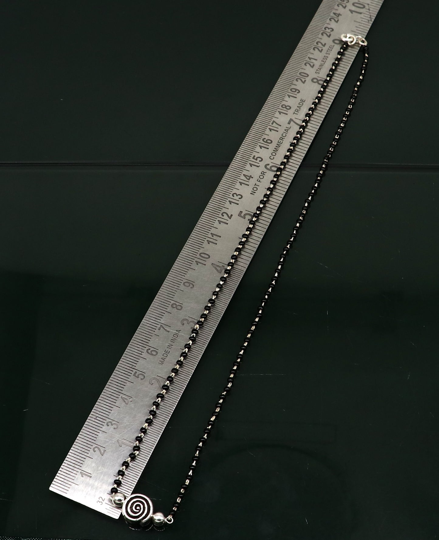 925 sterling silver black beads chain necklace, vintage stylish fancy necklace, traditional style brides Mangalsutra necklace India set217 - TRIBAL ORNAMENTS