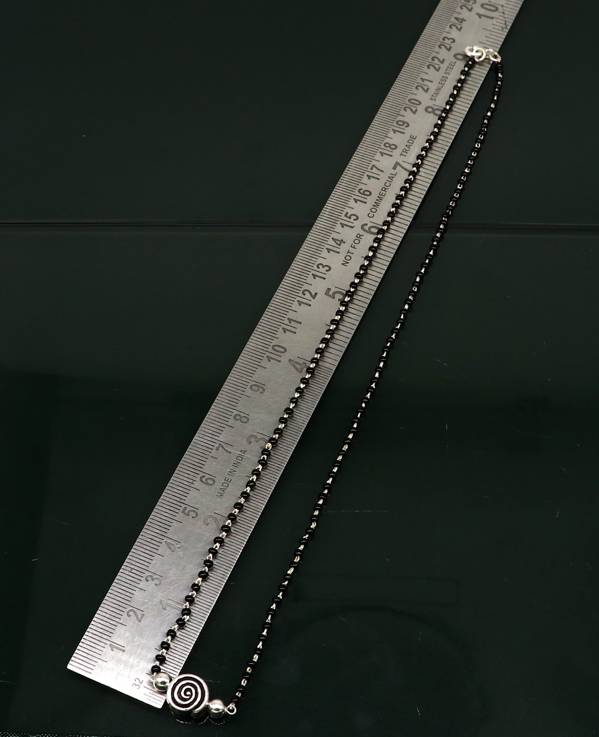 925 sterling silver black beads chain necklace, vintage stylish fancy necklace, traditional style brides Mangalsutra necklace India set217 - TRIBAL ORNAMENTS