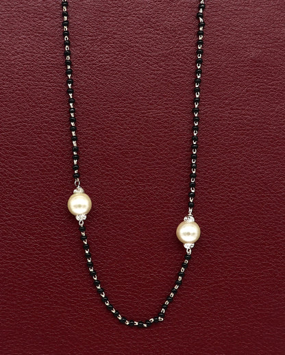 Sterling silver black and pearl beads bridal Mangalsutra necklace set with traditional and vintage design, crafted by TRIBAL ORNAMENTS.