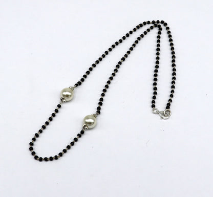 Sterling silver black bead and pearl brides' Mangalsutra necklace set by Tribal Ornaments, traditional Indian jewelry for brides
