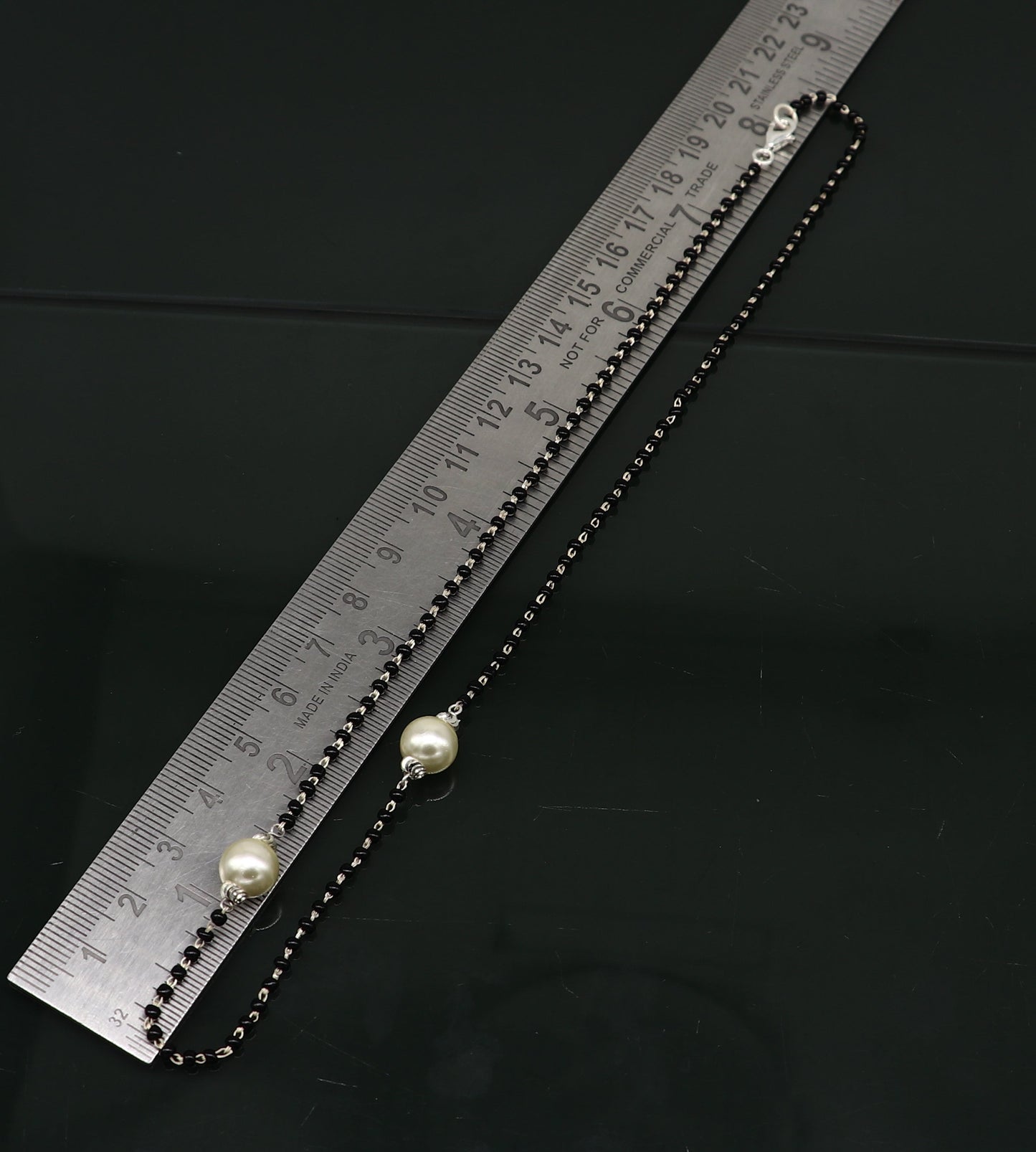 925 sterling silver black beads chain necklace, vintage stylish fancy necklace, traditional style brides Mangalsutra necklace India set218 - TRIBAL ORNAMENTS