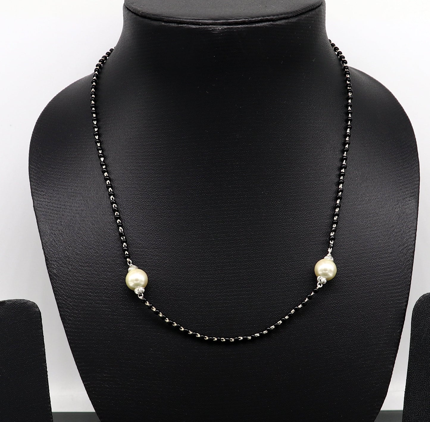 925 sterling silver black beads chain necklace, vintage stylish fancy necklace, traditional style brides Mangalsutra necklace India set218 - TRIBAL ORNAMENTS