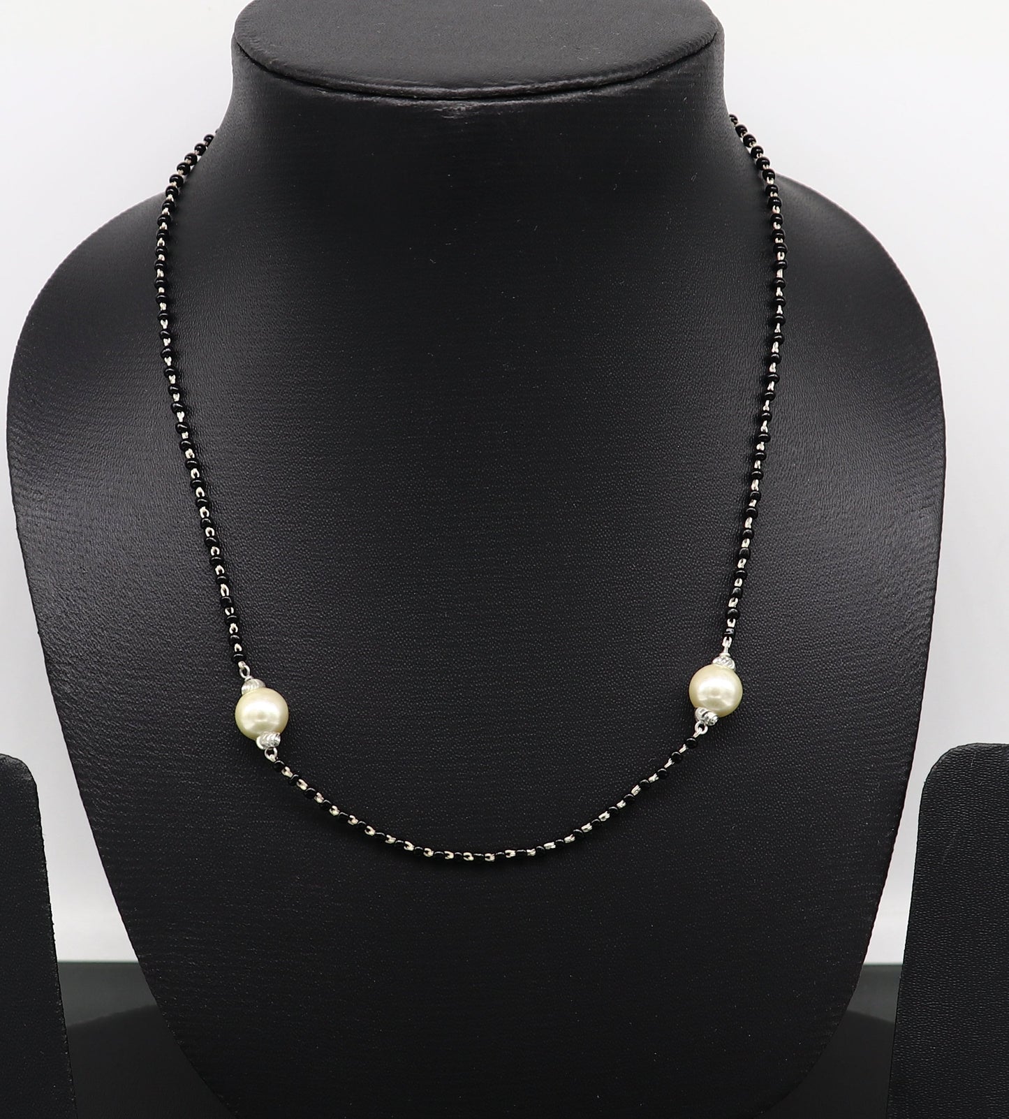 925 sterling silver black beads chain necklace, vintage stylish fancy necklace, traditional style brides Mangalsutra necklace India set218 - TRIBAL ORNAMENTS