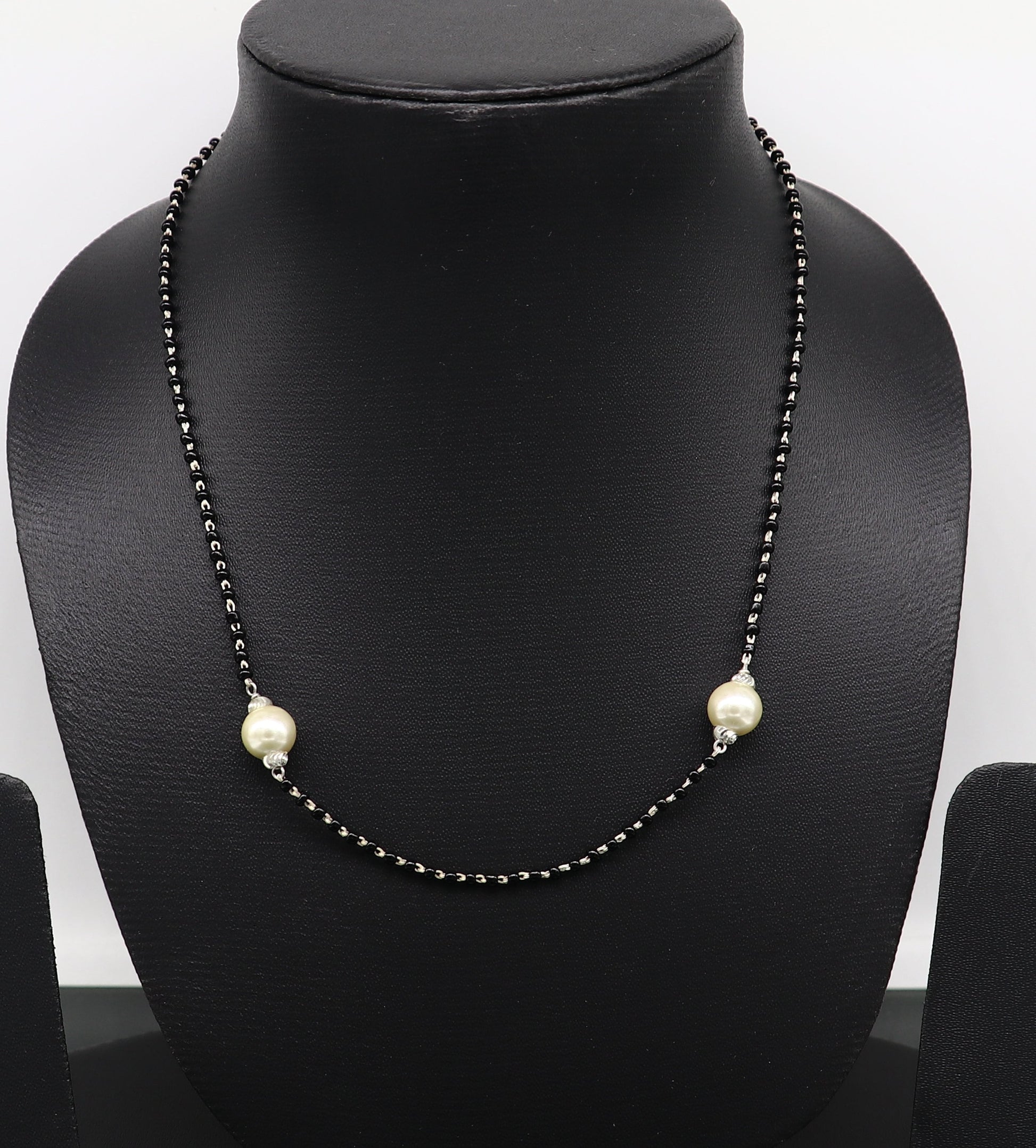 925 sterling silver black beads chain necklace, vintage stylish fancy necklace, traditional style brides Mangalsutra necklace India set218 - TRIBAL ORNAMENTS