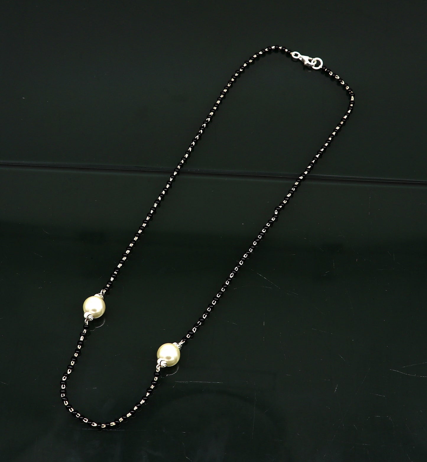 925 sterling silver black beads chain necklace, vintage stylish fancy necklace, traditional style brides Mangalsutra necklace India set218 - TRIBAL ORNAMENTS