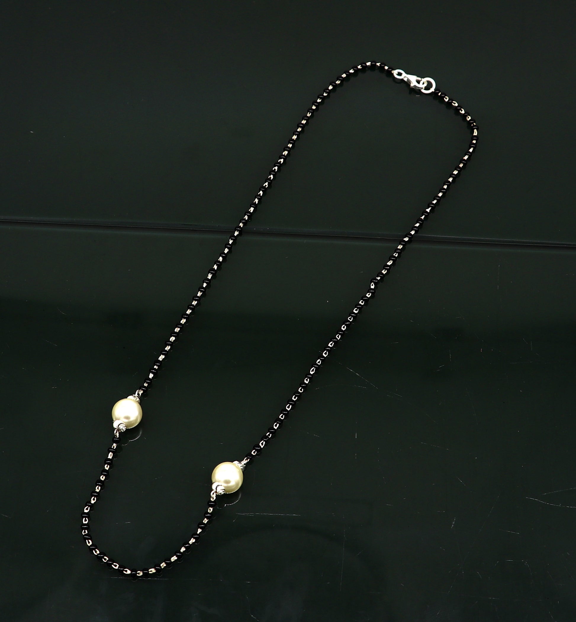 925 sterling silver black beads chain necklace, vintage stylish fancy necklace, traditional style brides Mangalsutra necklace India set218 - TRIBAL ORNAMENTS