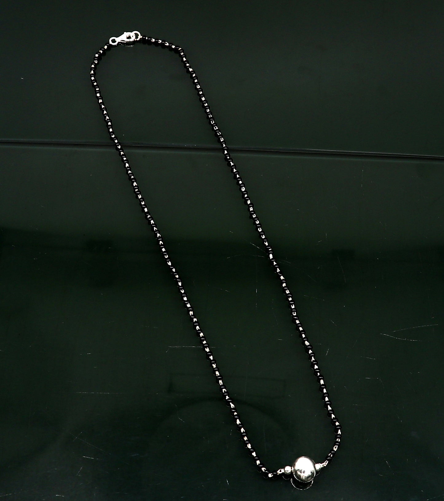 925 sterling silver black beads chain necklace, vintage stylish fancy necklace, traditional style brides Mangalsutra necklace India set219 - TRIBAL ORNAMENTS