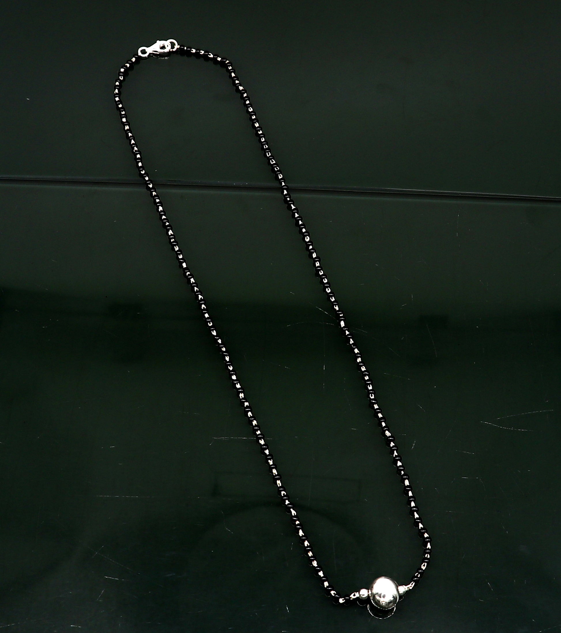 925 sterling silver black beads chain necklace, vintage stylish fancy necklace, traditional style brides Mangalsutra necklace India set219 - TRIBAL ORNAMENTS