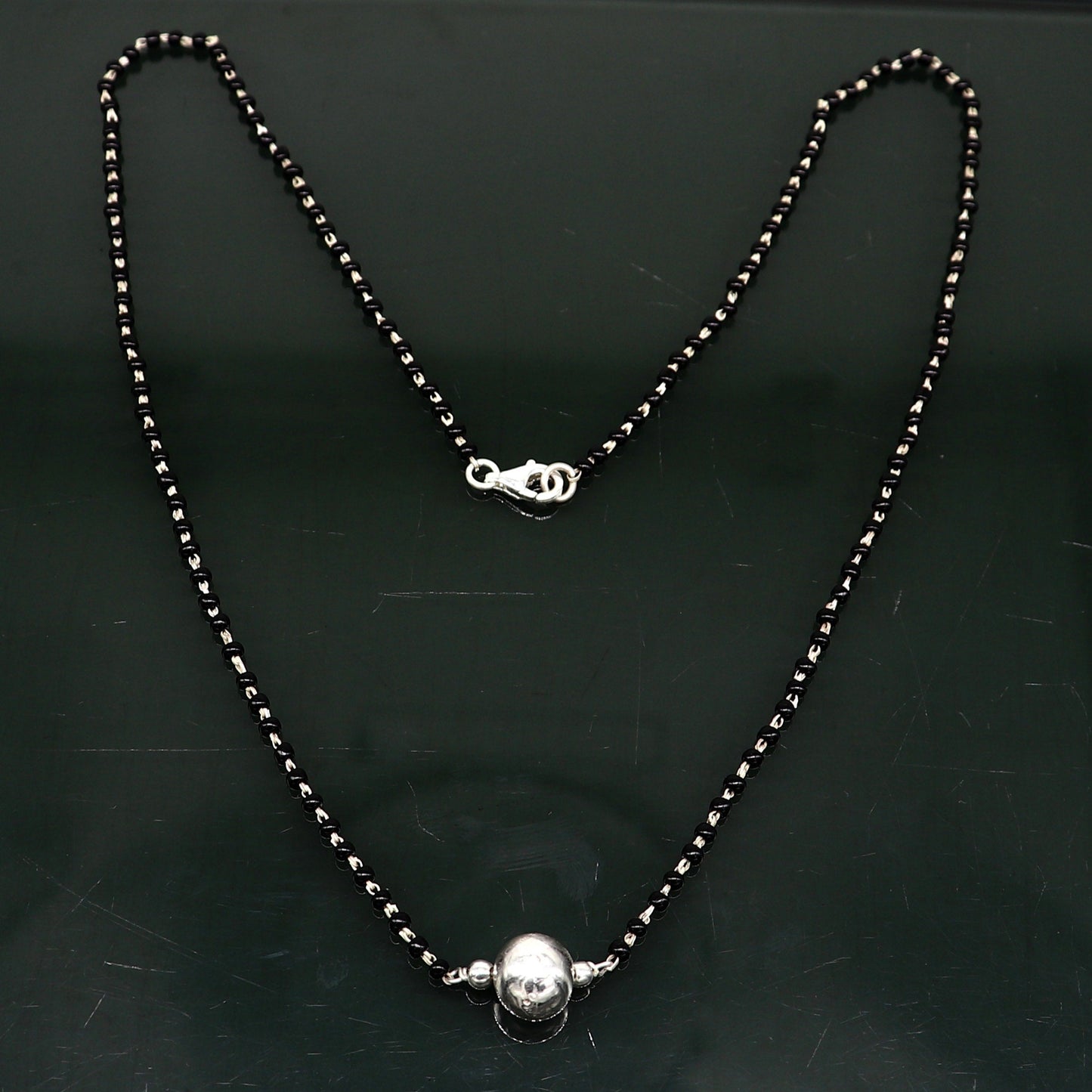 925 sterling silver black beads chain necklace, vintage stylish fancy necklace, traditional style brides Mangalsutra necklace India set219 - TRIBAL ORNAMENTS