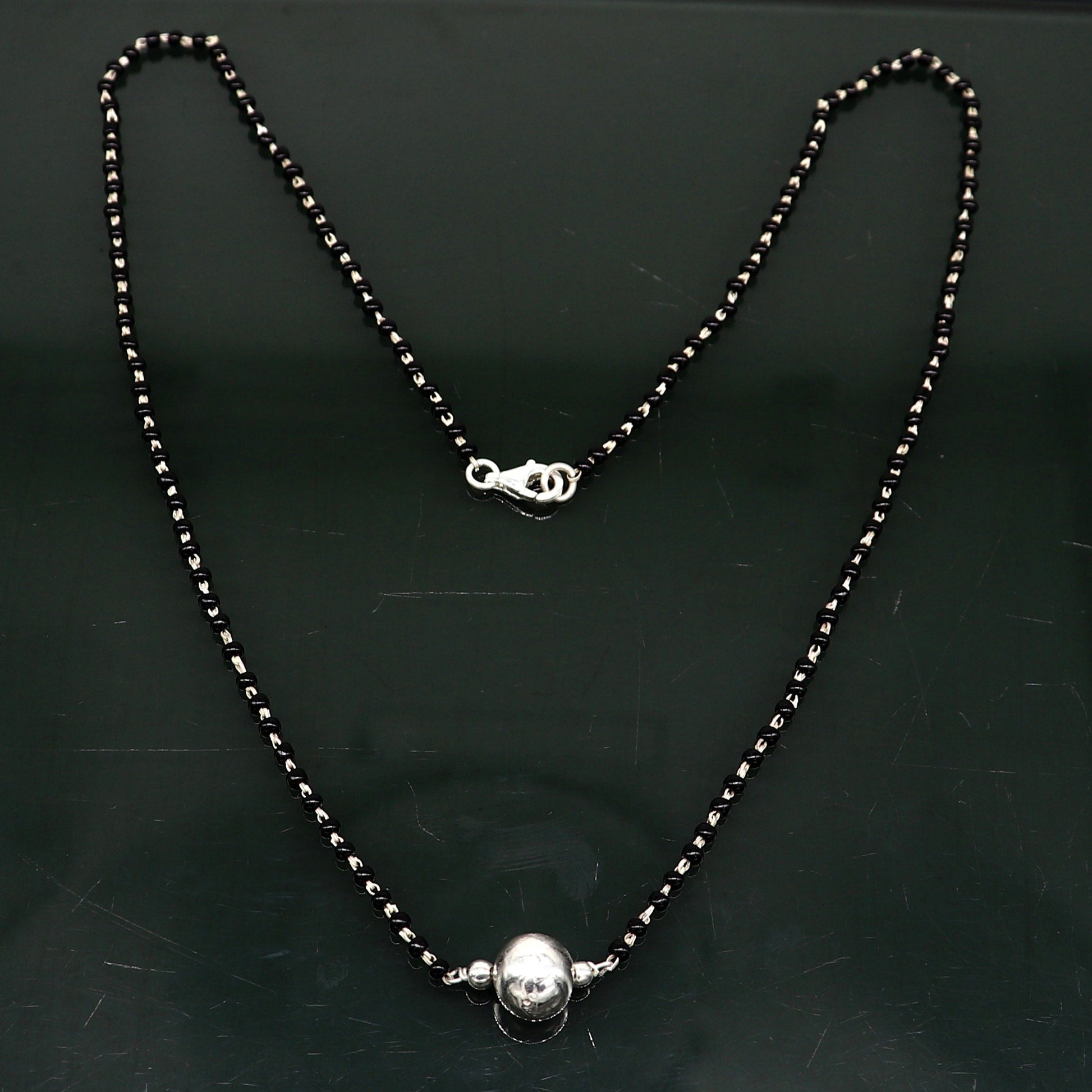 925 sterling silver black beads chain necklace, vintage stylish fancy necklace, traditional style brides Mangalsutra necklace India set219 - TRIBAL ORNAMENTS