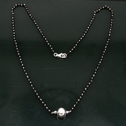 925 sterling silver black beads Mangalsutra necklace set with ball design, traditional bridal jewelry from TRIBAL ORNAMENTS.