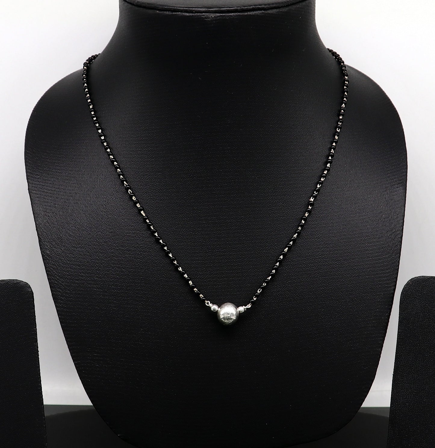 925 sterling silver black beads chain necklace, vintage stylish fancy necklace, traditional style brides Mangalsutra necklace India set219 - TRIBAL ORNAMENTS