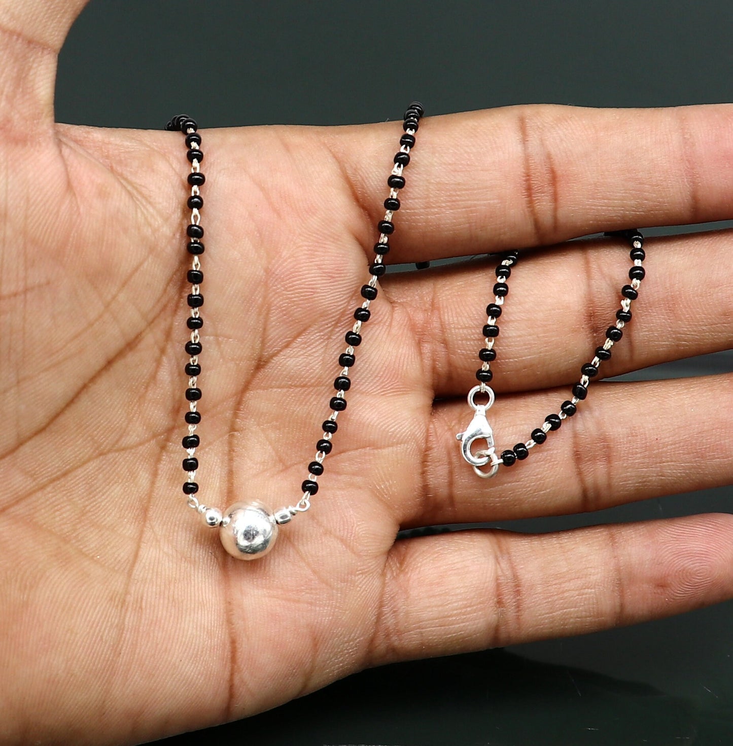 925 sterling silver black beads chain necklace, vintage stylish fancy necklace, traditional style brides Mangalsutra necklace India set219 - TRIBAL ORNAMENTS