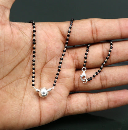 925 sterling silver black beads Mangalsutra necklace set with ball design, traditional Indian bridal jewelry by TRIBAL ORNAMENTS