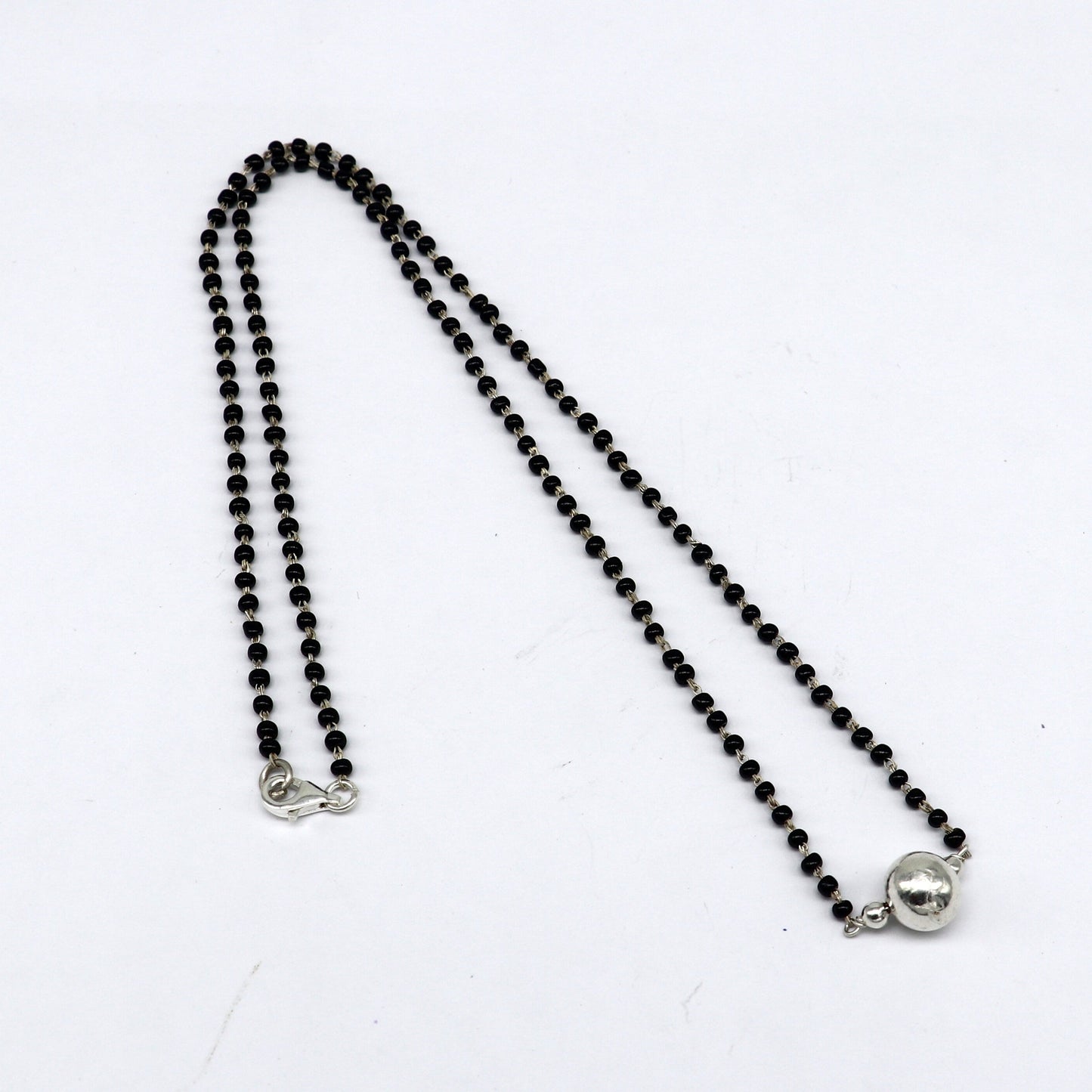 925 sterling silver black beads chain necklace, vintage stylish fancy necklace, traditional style brides Mangalsutra necklace India set219 - TRIBAL ORNAMENTS