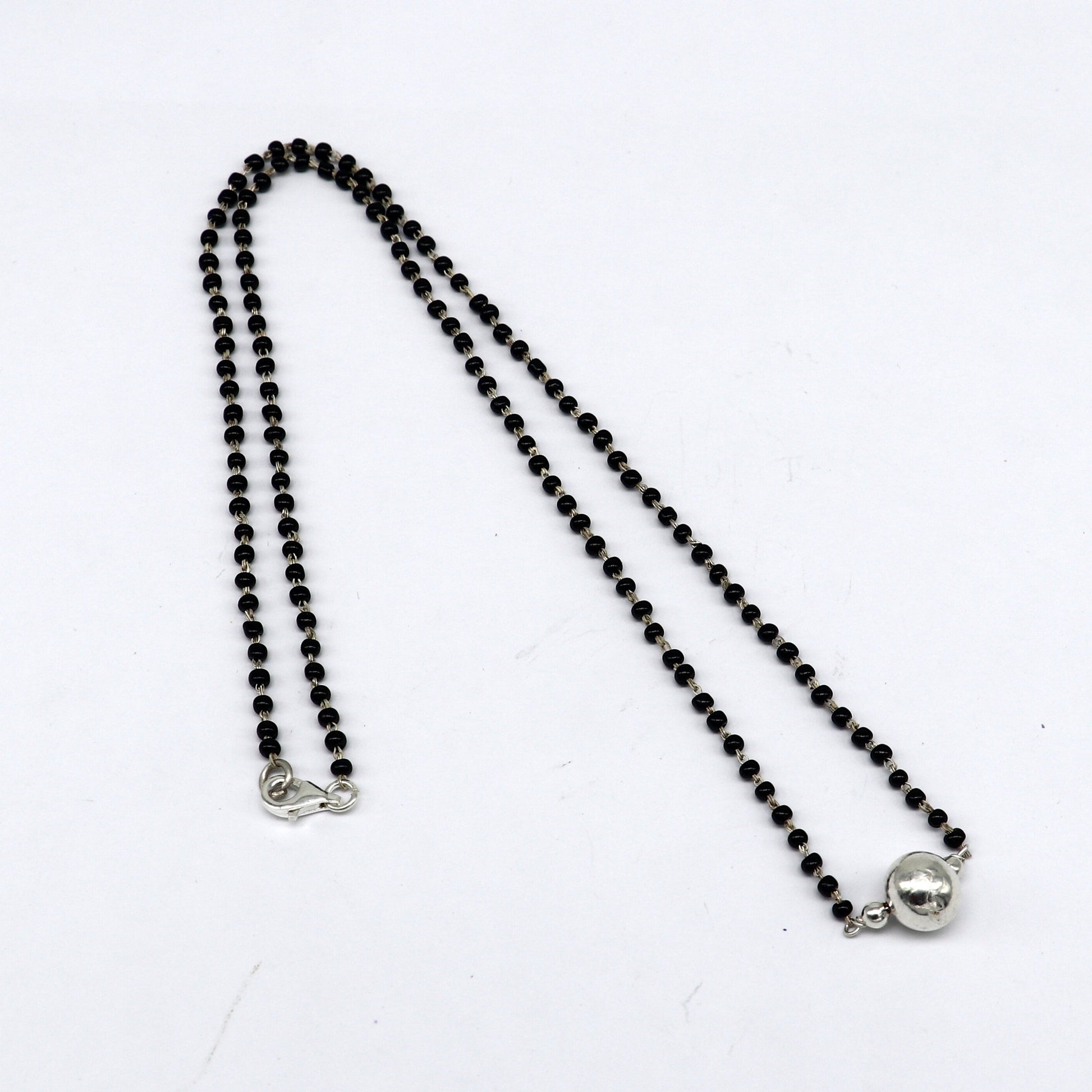 925 sterling silver black beads chain necklace, vintage stylish fancy necklace, traditional style brides Mangalsutra necklace India set219 - TRIBAL ORNAMENTS