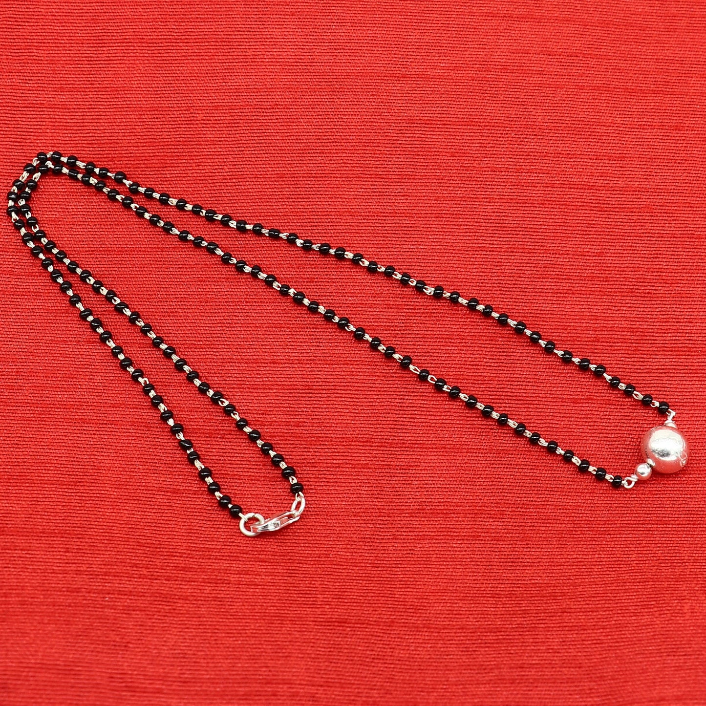 925 sterling silver black beads chain necklace, vintage stylish fancy necklace, traditional style brides Mangalsutra necklace India set219 - TRIBAL ORNAMENTS