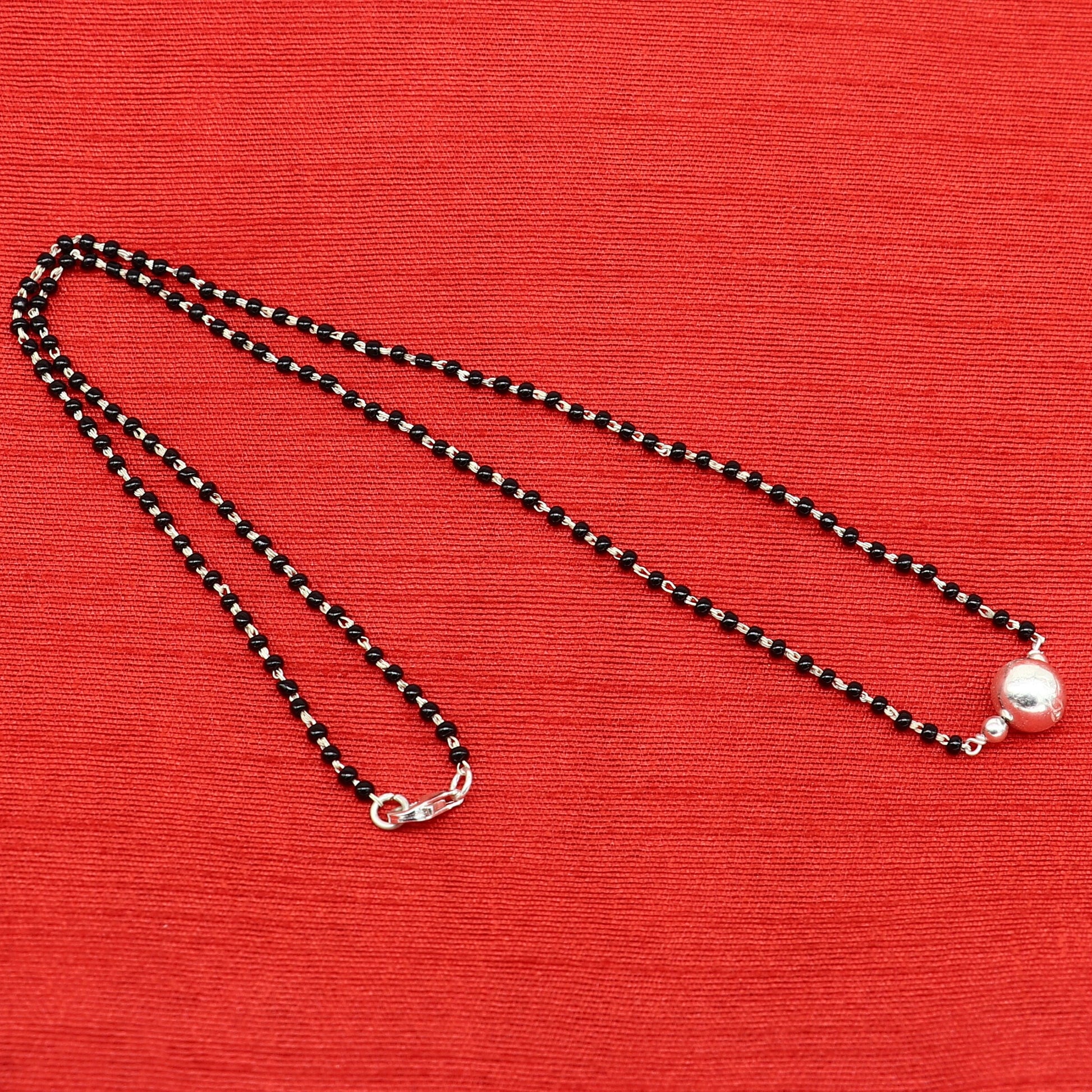 925 sterling silver black beads chain necklace, vintage stylish fancy necklace, traditional style brides Mangalsutra necklace India set219 - TRIBAL ORNAMENTS