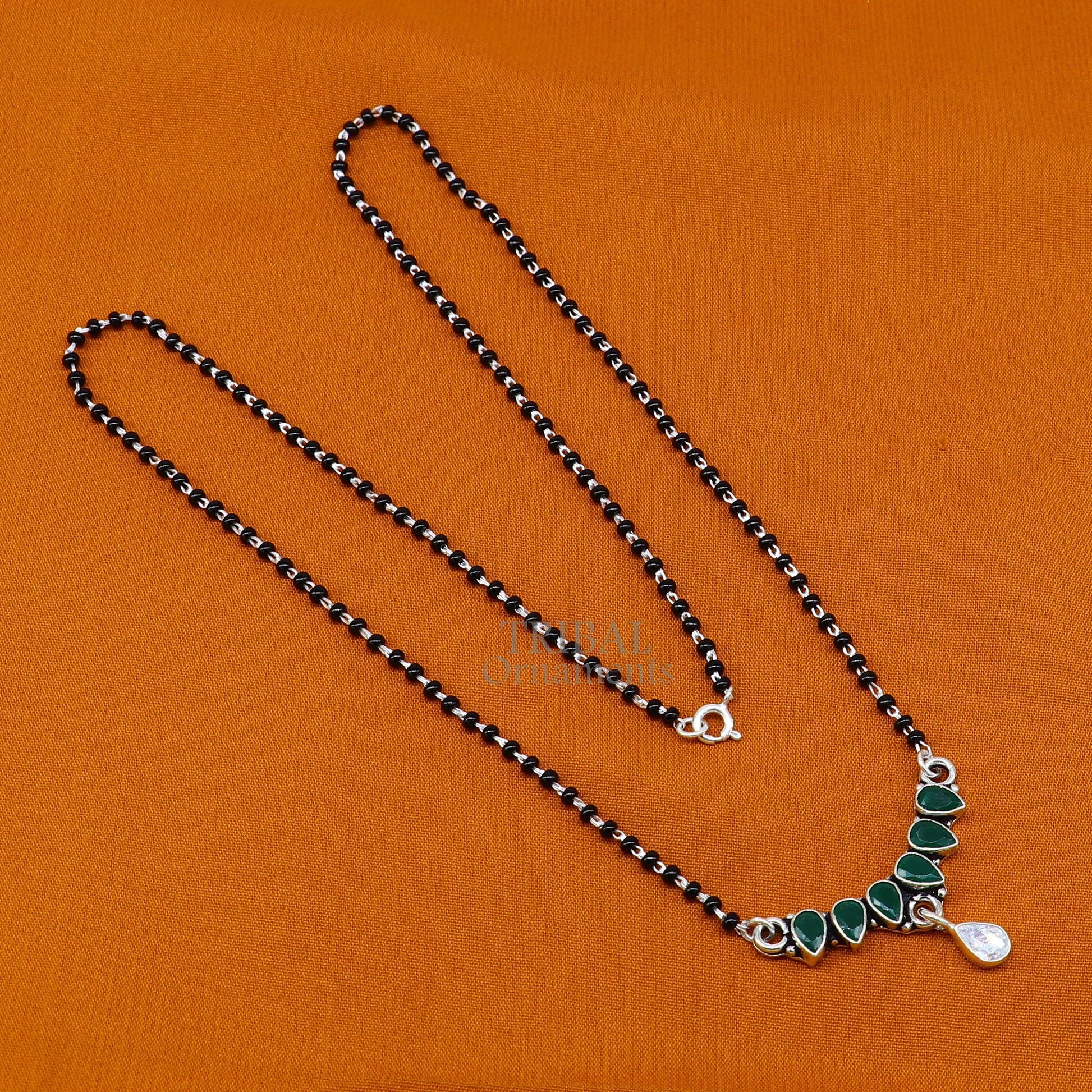 925 sterling silver black beads chain Trendy necklace, gorgeous flower design pendant, traditional style brides Mangalsutra necklace MS03 - TRIBAL ORNAMENTS