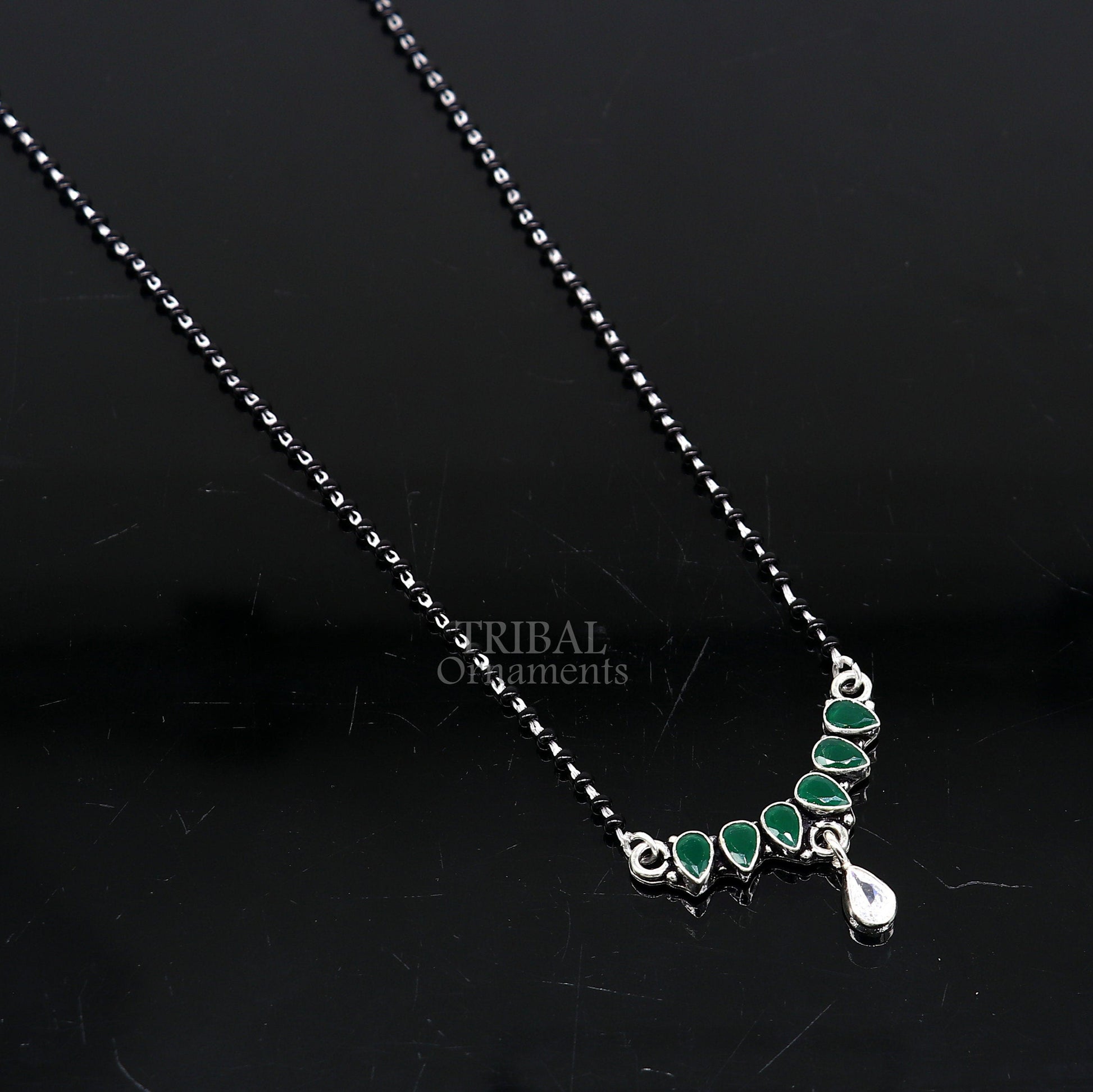 925 sterling silver black beads chain Trendy necklace, gorgeous flower design pendant, traditional style brides Mangalsutra necklace MS03 - TRIBAL ORNAMENTS