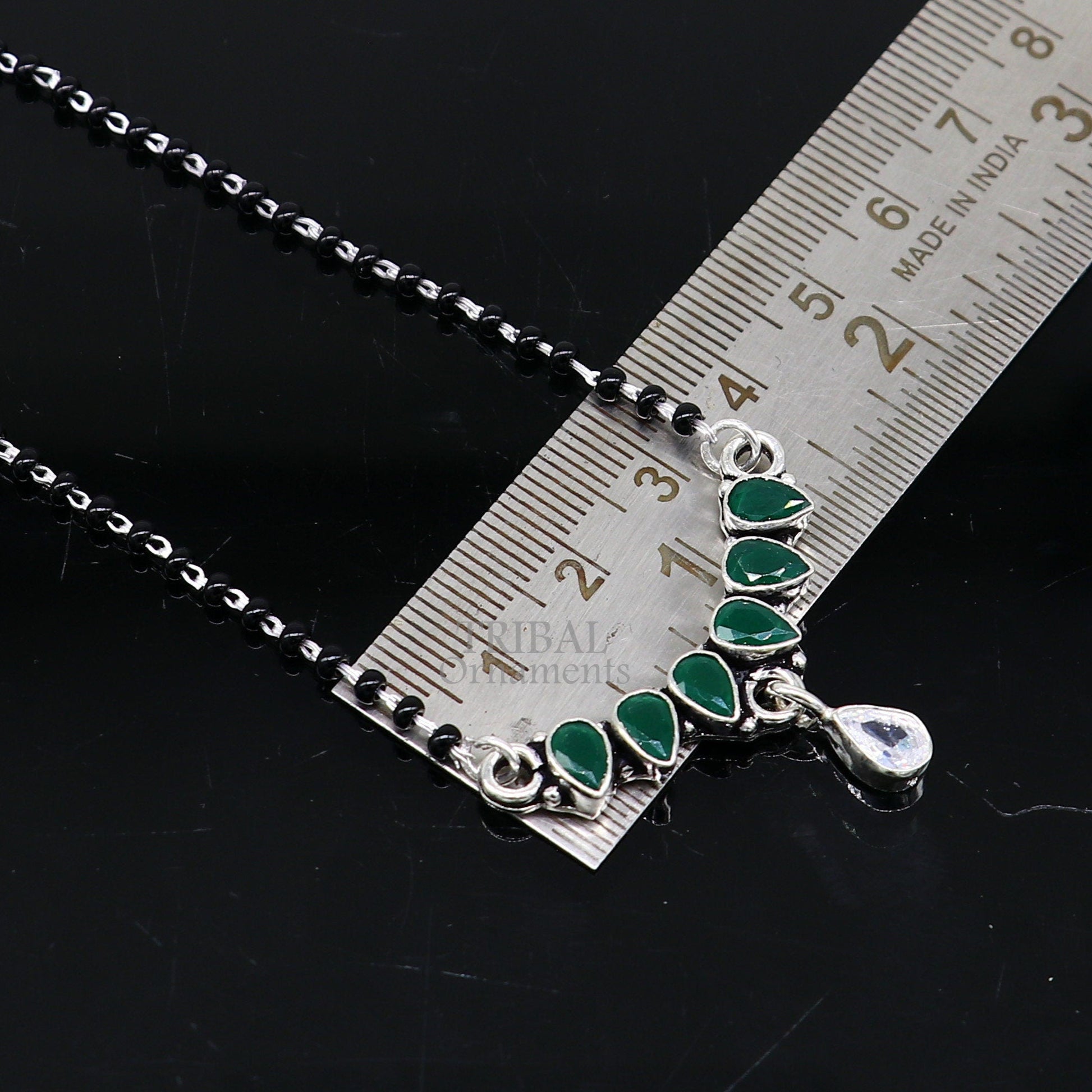 925 sterling silver black beads chain Trendy necklace, gorgeous flower design pendant, traditional style brides Mangalsutra necklace MS03 - TRIBAL ORNAMENTS