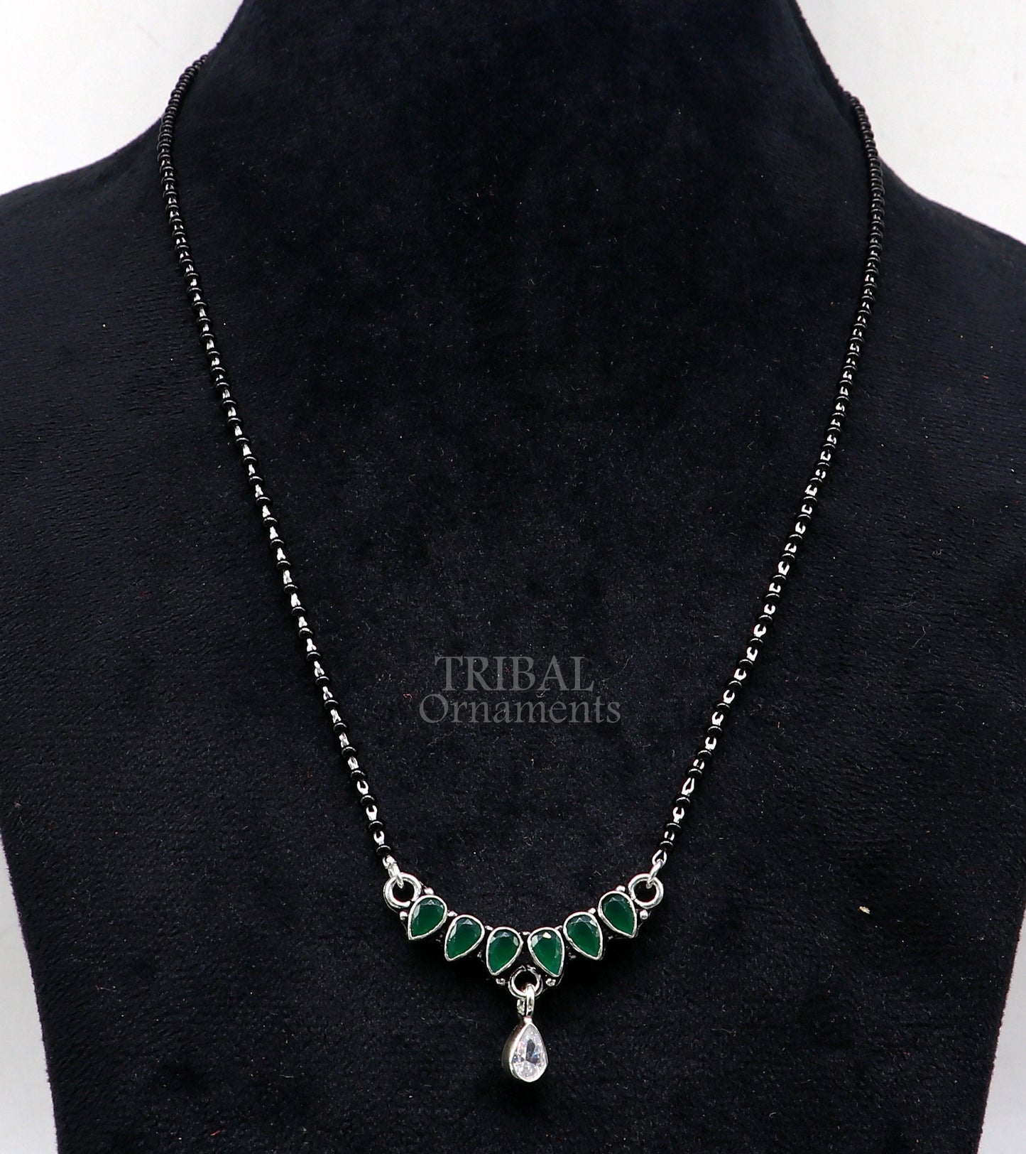 925 sterling silver black beads chain Trendy necklace, gorgeous flower design pendant, traditional style brides Mangalsutra necklace MS03 - TRIBAL ORNAMENTS