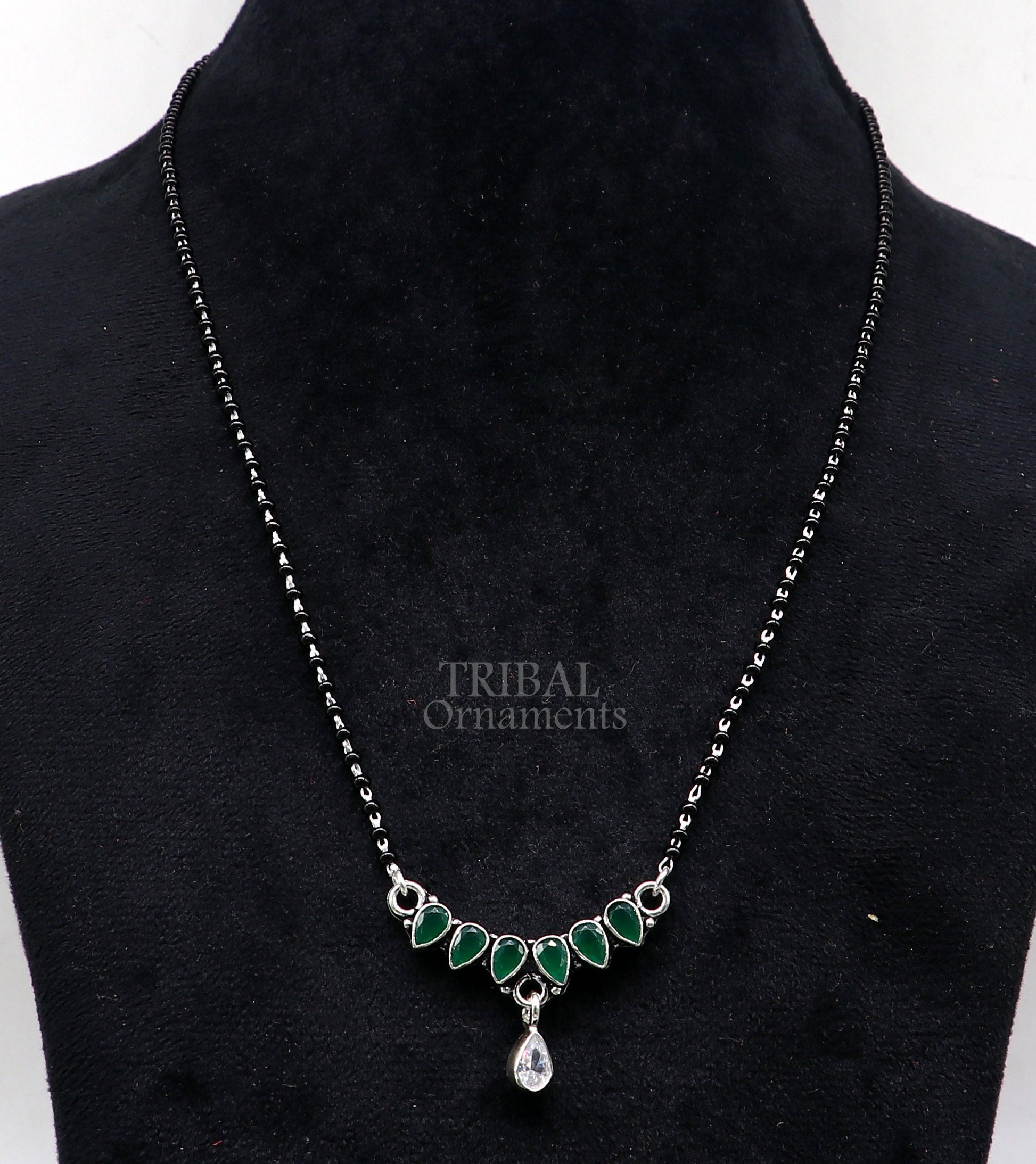 925 sterling silver black beads chain Trendy necklace, gorgeous flower design pendant, traditional style brides Mangalsutra necklace MS03 - TRIBAL ORNAMENTS