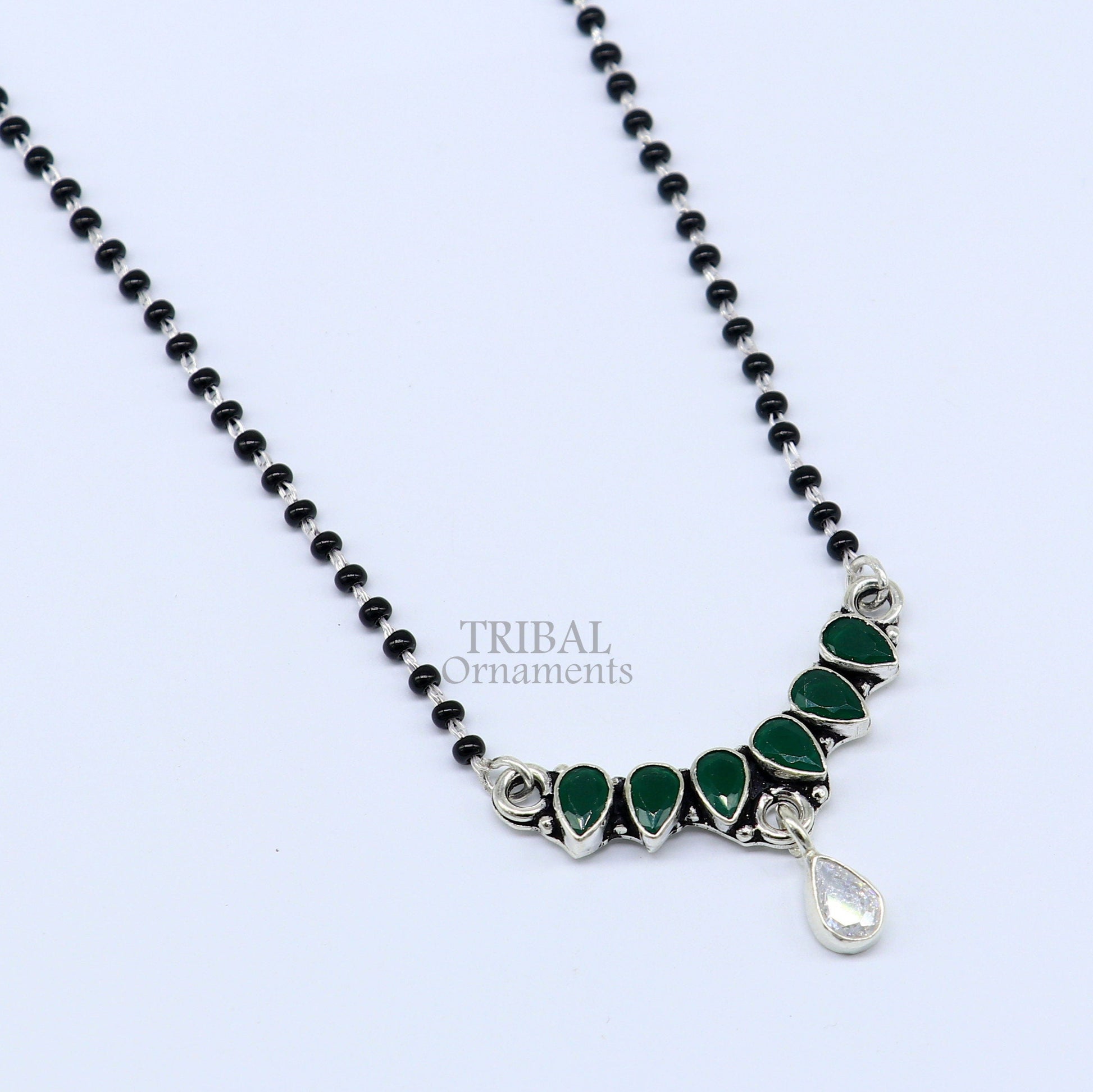 925 sterling silver black beads chain Trendy necklace, gorgeous flower design pendant, traditional style brides Mangalsutra necklace MS03 - TRIBAL ORNAMENTS