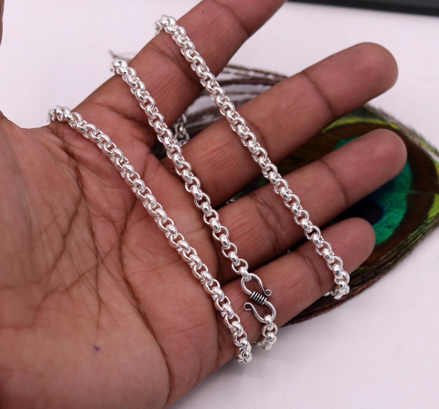 Sterling silver handmade fabulous cable link rolo chain long unisex necklace jewelry from india ch42 - TRIBAL ORNAMENTS