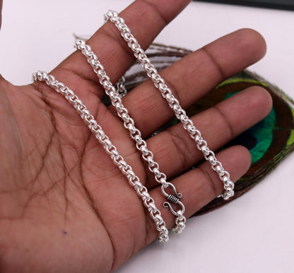 Sterling silver cable link rolo chain necklace, unisex jewelry with handmade design, from Tribal Ornaments, long and stylish.
