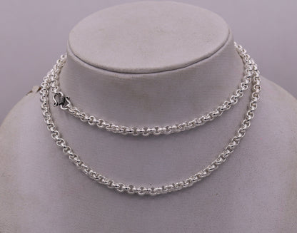 Sterling silver cable link rolo chain necklace by Tribal Ornaments, long unisex jewelry with handmade craftsmanship from India.
