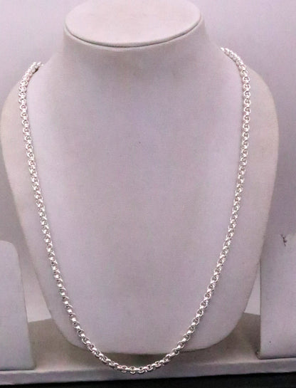 Sterling silver cable link rolo chain necklace by TRIBAL ORNAMENTS, long unisex jewelry with handmade design from India.