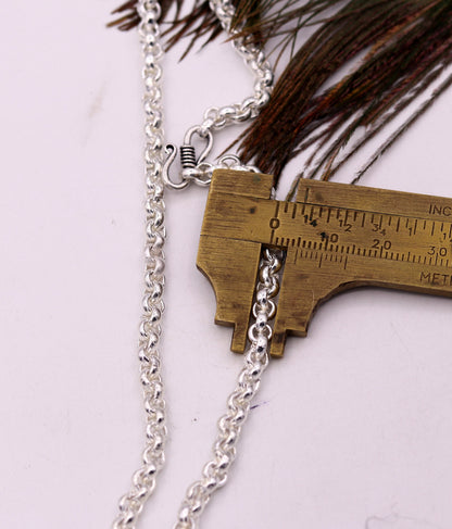 Sterling silver handmade cable link rolo chain necklace, unisex jewelry from India with intricate craftsmanship by Tribal Ornaments.