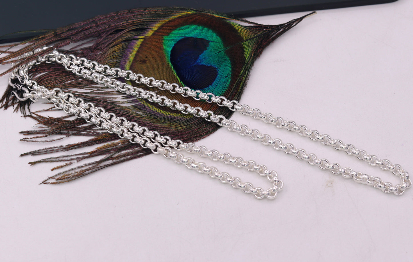 Sterling silver handmade fabulous cable link rolo chain long unisex necklace jewelry from india ch42 - TRIBAL ORNAMENTS