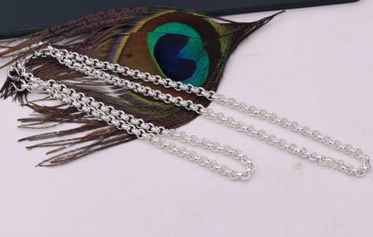 Sterling silver handmade cable link rolo chain necklace, unisex jewelry from India by TRIBAL ORNAMENTS.